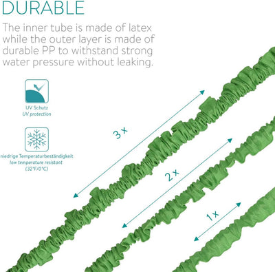 Navaris Flexibler Gartenschlauch 10-30m - mit 7 Funktionen Brause und Schnelladaptern - Wasserschlau