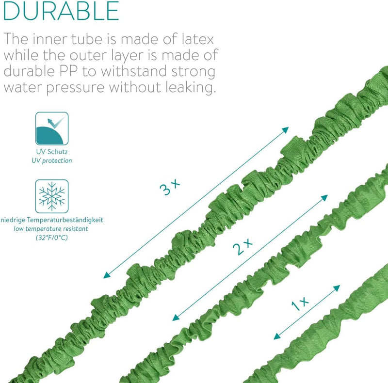 Navaris Flexibler Gartenschlauch 10-30m - mit 7 Funktionen Brause und Schnelladaptern - Wasserschlau