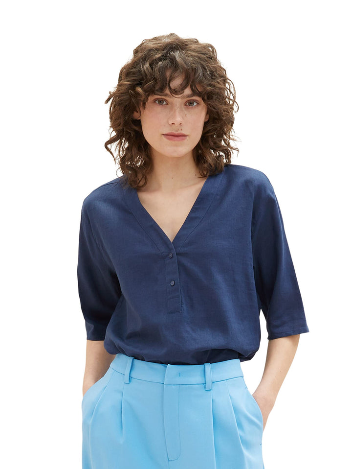 TOM TAILOR Damen Leinen Tunica Bluse 44 11758 - Midnight Sail, 44 11758 - Midnight Sail