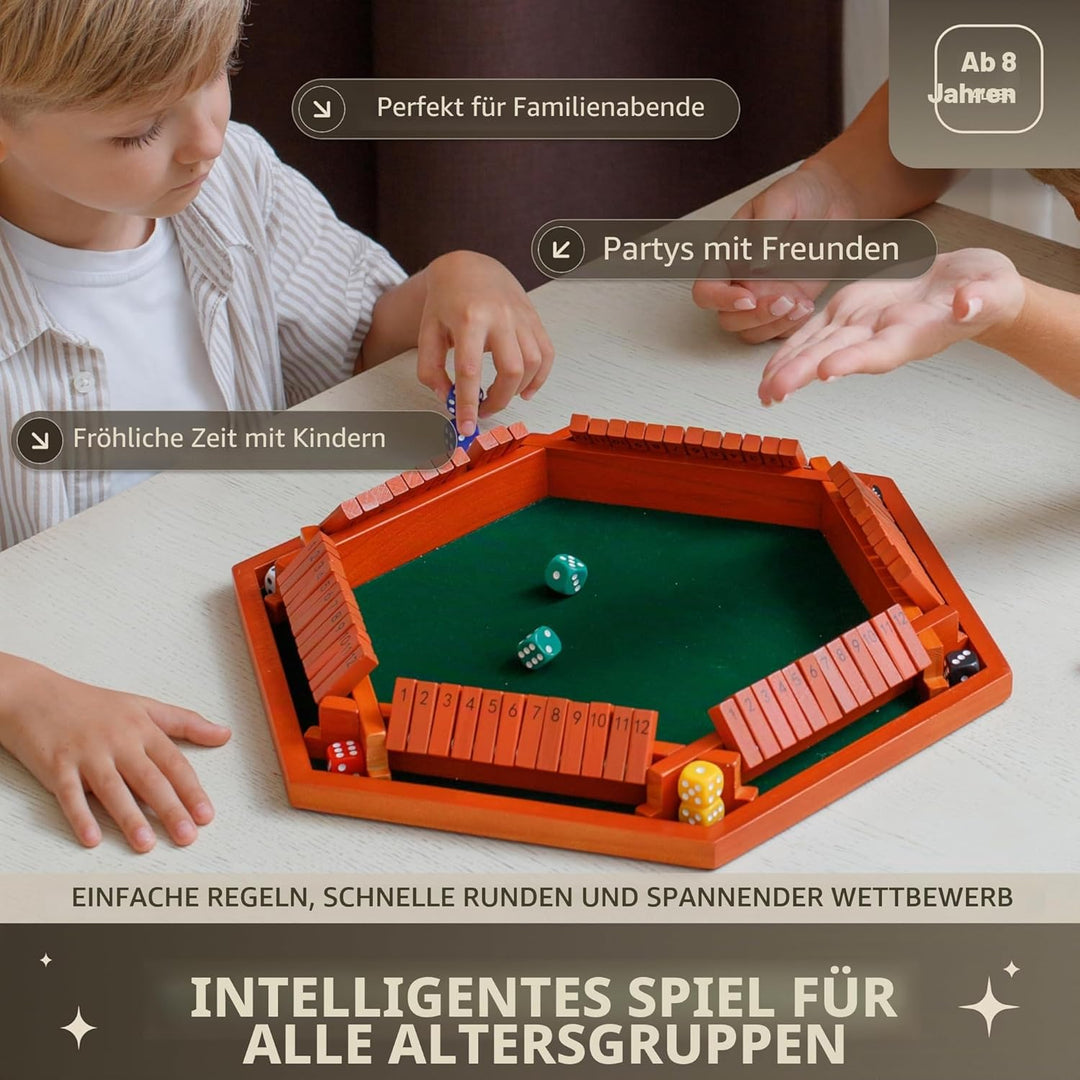 Shut the Box -Spielbrett aus Holz für 1–6 Spieler – 40 cm (16 Zoll) grosses Shut the Box -Spiel mit