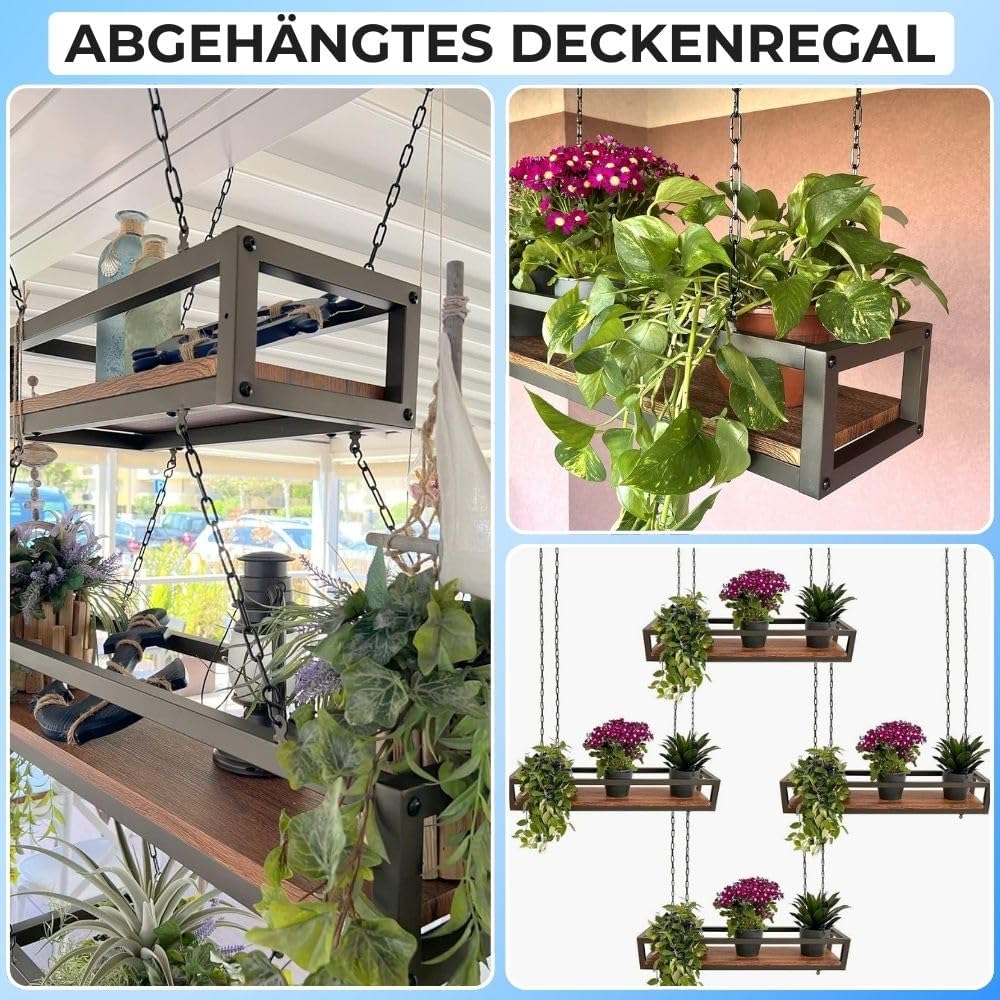 YELLOO - Pflanzenregal Indoor Outdoor, Balkon Deko, Blumenständer Metall Hängendes Regal mit Ketten
