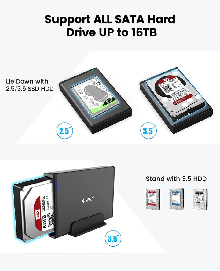ORICO 3,5 Zoll Externes Festplattengehäuse mit Abnehmbarem Gehäuse USB 3.0 auf SATA 3.0 5Gbps für SA