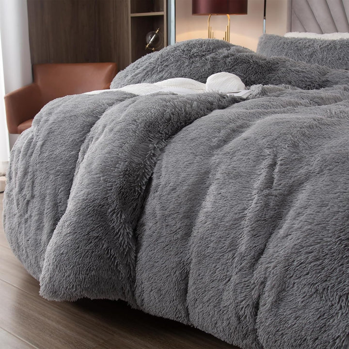 EMME Plüsch Bettwäsche Set 200x200cm Biber Flauschige Bettdecke Set für Bett Shaggy und Plüsch weich