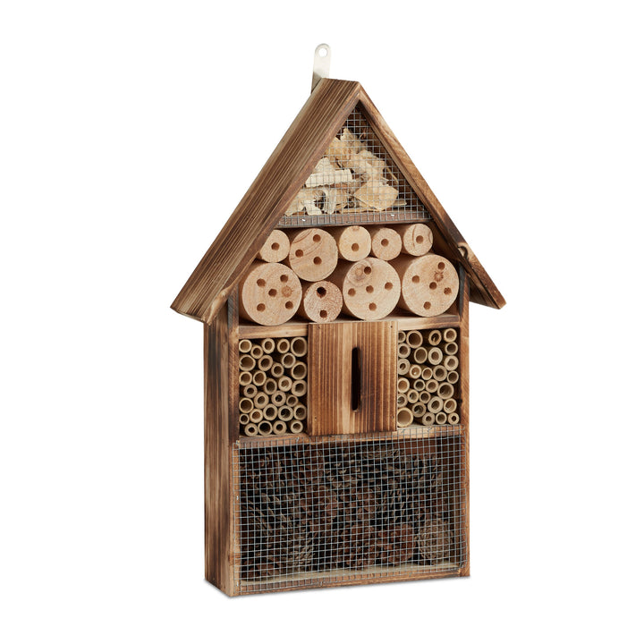 Relaxdays Insektenhotel 50 cm gross, Zum Aufhängen, Bienenhotel und Schmetterlingshaus, Geflämmtes H