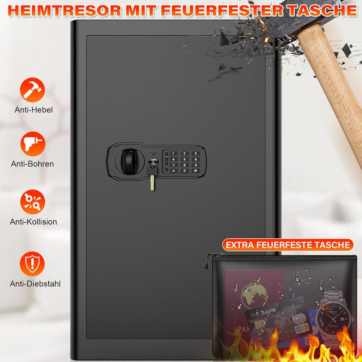 90L Grosser Feuerfester Tresor mit Feuerfeste Dokumententasche, Digitaler Heimtresor mit Herausnehmb