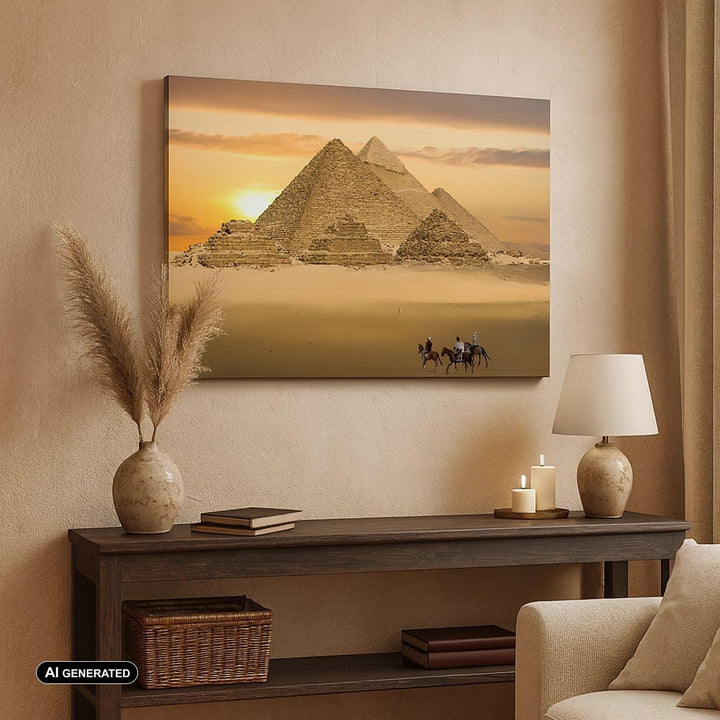 ARTTOR Bilder auf Leinwand 100x70cm Leinwandbild Pyramide ägypten wüste Gross Wanddeko Bild Schlafzi