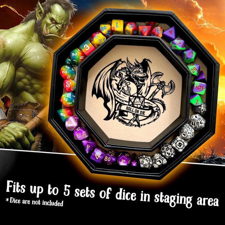 Fantasydice-Chromatic Dragon -with Roll or Die Artwork Dice Tray - 23CM Octagon with Lid and Dice St