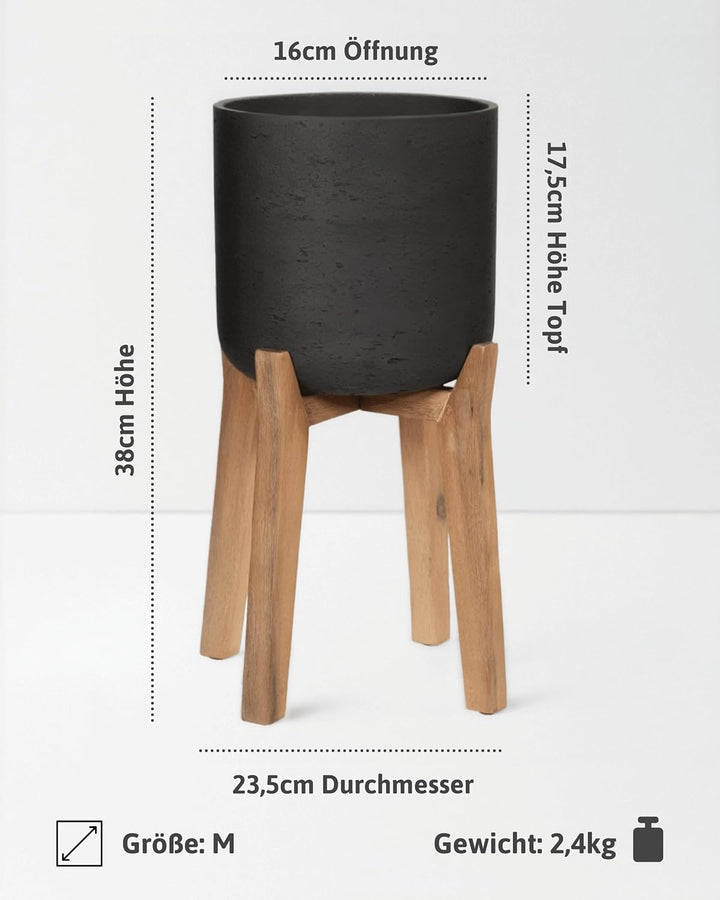 Finestgreen Charlie Feet High | Handgefertigtes Pflanzgefäss auf Holzfüssen (M Ø:23,5 H:38 cm, Schwa
