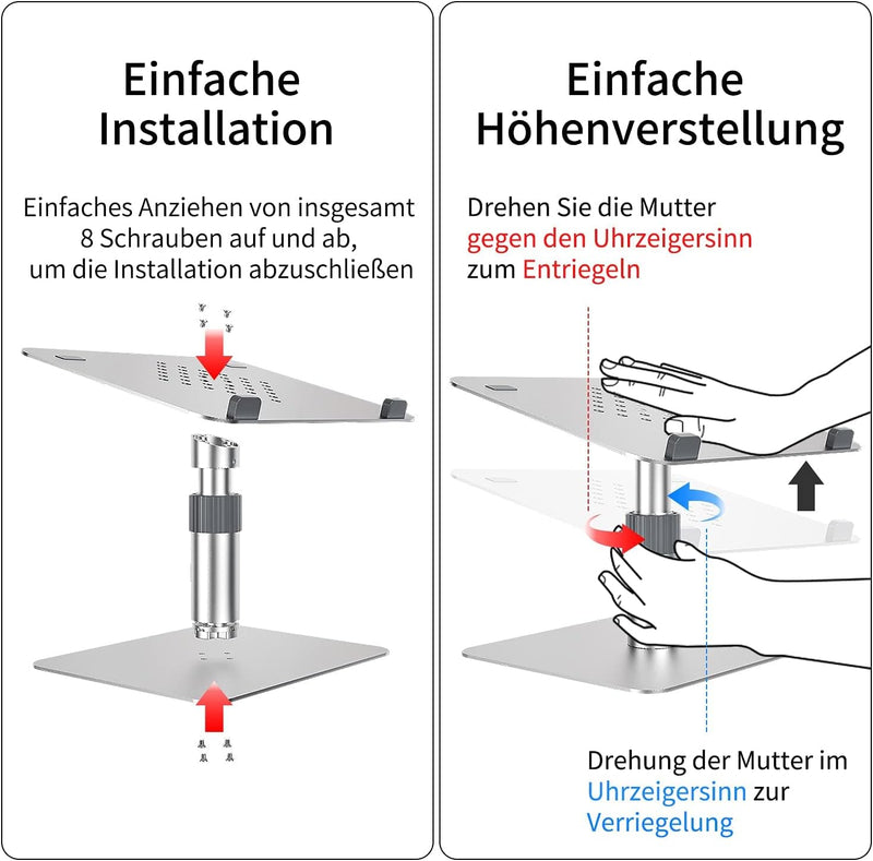 Rseuphiee Laptop ständer Höhe/Winkel einstellbar Aluminum, Computer Stand erhöhung 360°drehbarer, Ko