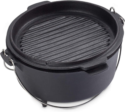 Echtwerk Dutch Oven, Gusseisen BBQ Kochtopf ca. 4,9 L, Bereits eingebrannt - preseasoned, Deckel mit