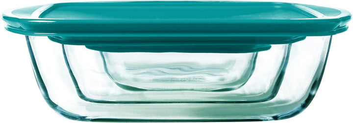 Pyrex® - Cook & Store - 3er Set rechteckige Glasschalen mit Deckel (0,4l, 1,1l und 2,5l) - BPA-frei