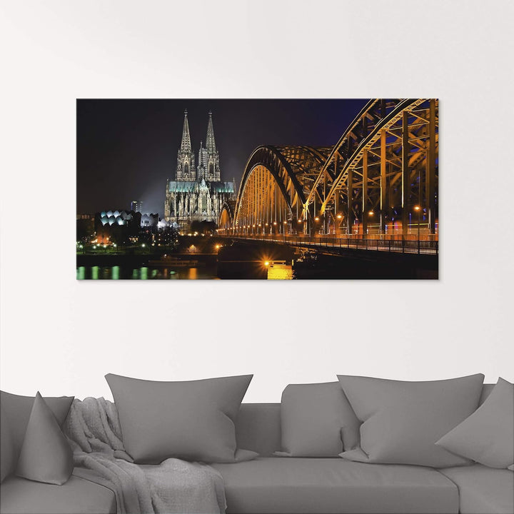 ARTland Glasbilder Wandbild Glas Bild einteilig 60x30 cm Querformat Köln Rheinbrücke Kölner Dom Gebä