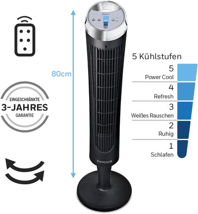 Honeywell QuietSet Turmventilator (5 Geschwindigkeitseinstellungen, Oszillation 75°, Timer-Funktion,