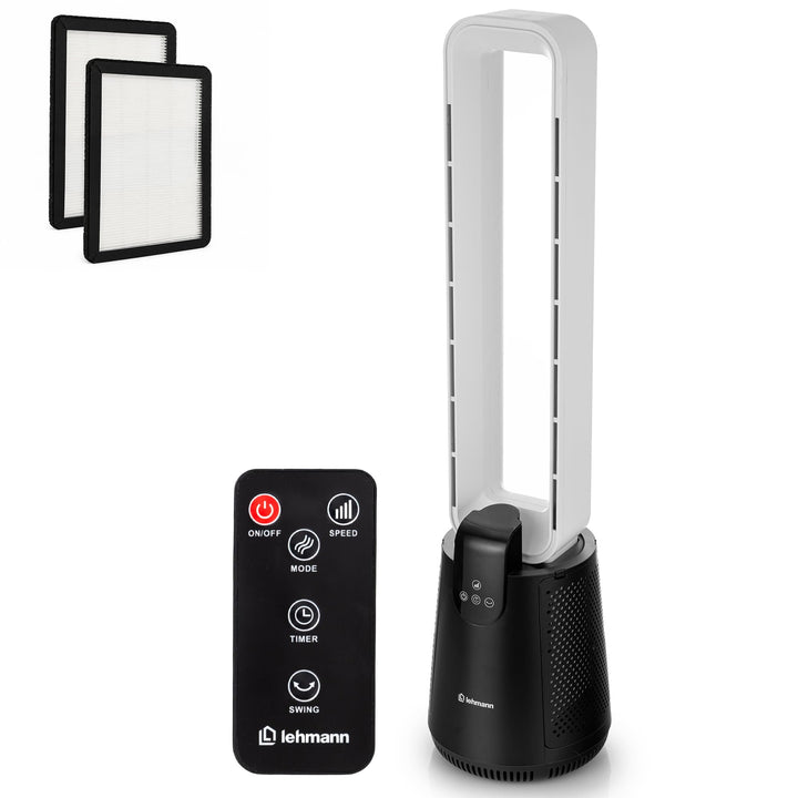 LEHMANN Turmventilator 2-in-1 mit Luftreiniger, 2x Hepa-Filter, leiser Ventilator mit Schlafmodus, 1