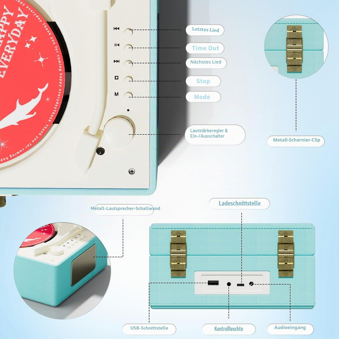 Yintiny Blue Time Musikbox CD-Player mit Lautsprechern für Heimdekoration