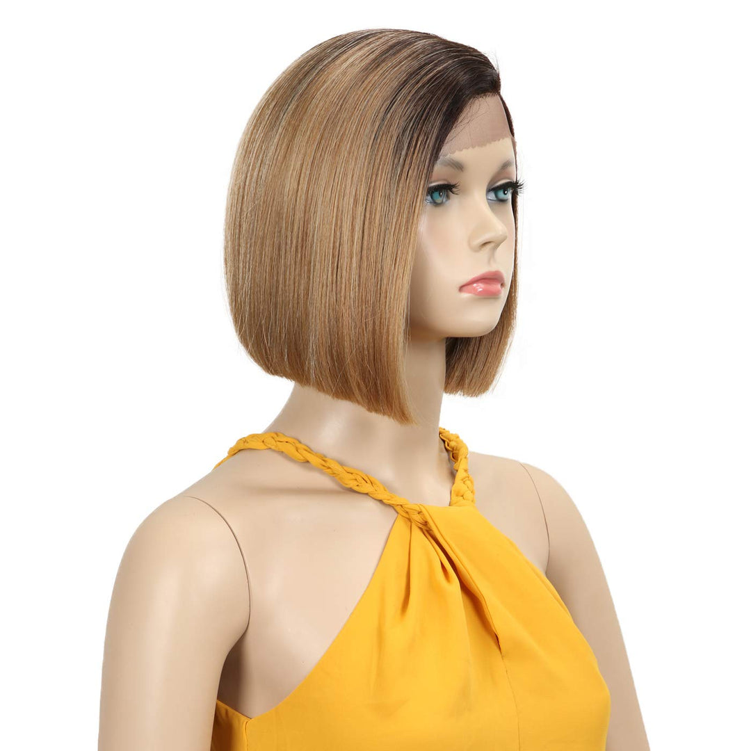 Début Lace Front Perücke für schwarze Damen Bob Perücke für weisse Damen Kunsthaar 24 cm 120g Braun