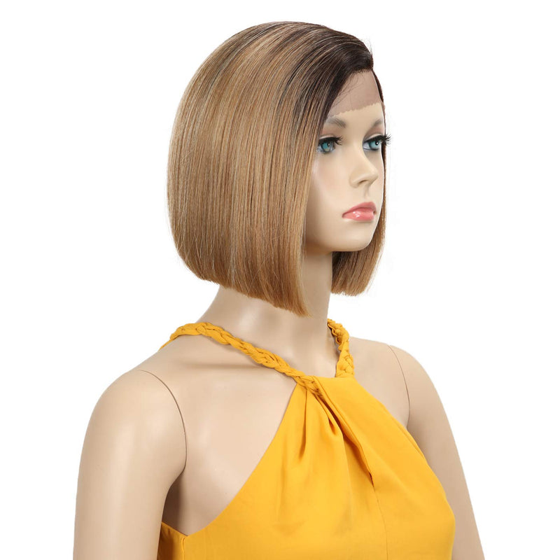 Début Lace Front Perücke für schwarze Damen Bob Perücke für weisse Damen Kunsthaar 24 cm 120g Braun