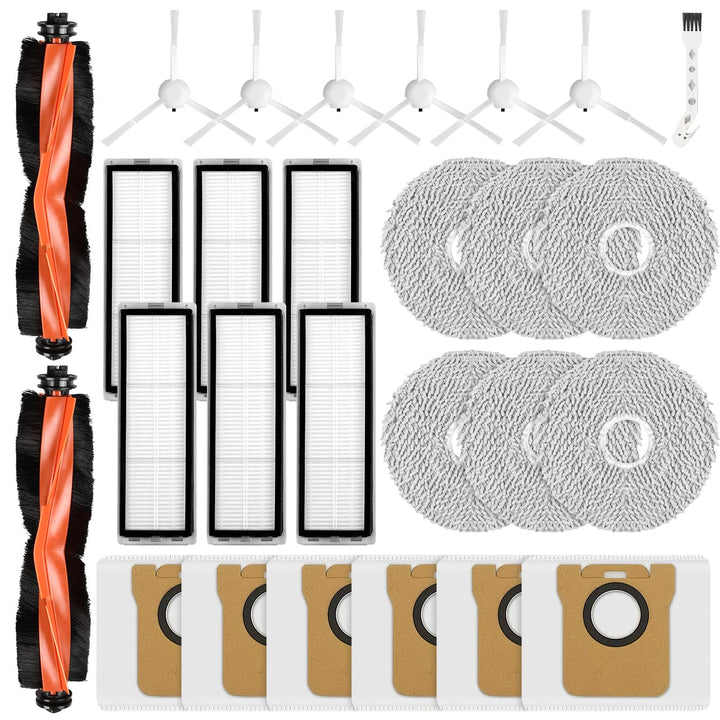 27 Stück Zubehör-Set für Xiaomi X20+ / X10 Plus Saugroboter | 2 Hauptbürsten + 6 Staubbeutel + 6 Fil