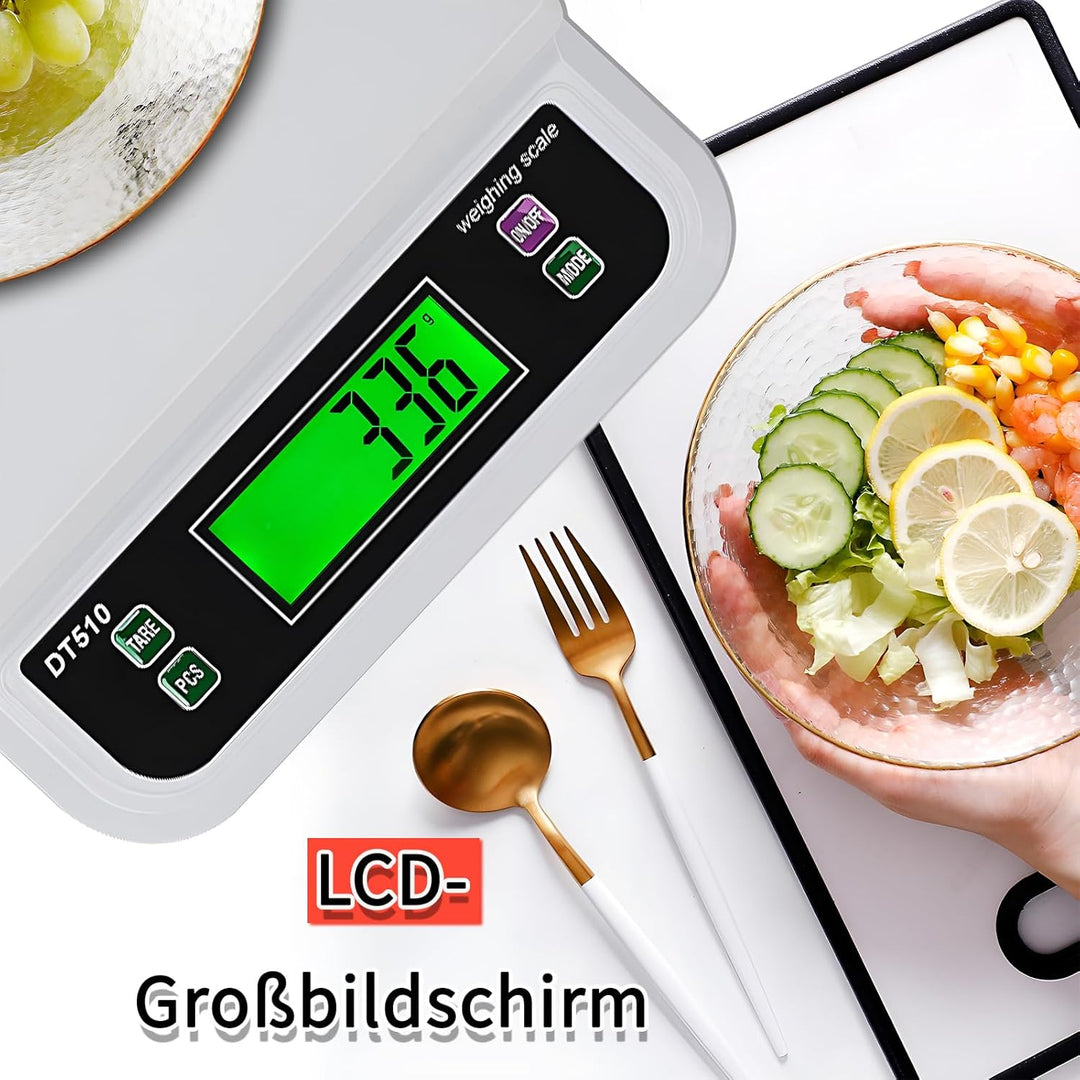 Waage Küchenwaage 30kg/66lb Küchenwaage digital mit 6 Arten Einheiten grossem LCD-Display Digitalwaa