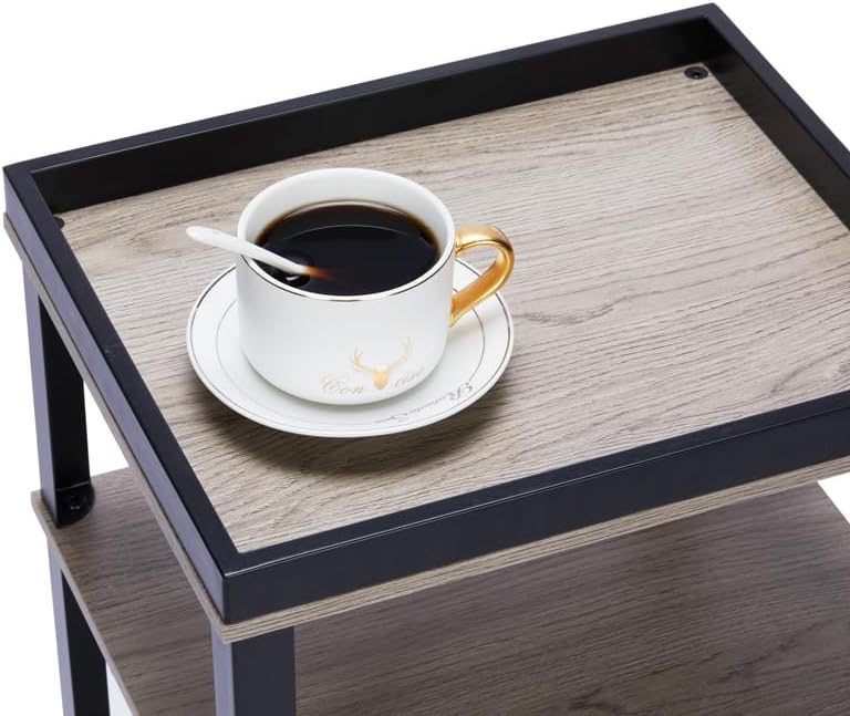 Beistelltisch Rechteckig Schmal, 3 Ebenen Nachttisch Industrial Design, Kleiner Couchtisch mit Table