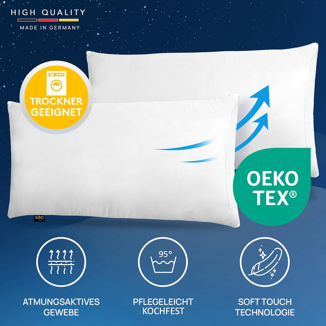 LILENO HOME Microfaser Kissen 40x80 cm Premium (450g Füllung) [2er Set] bis 95 Grad waschbar mit Rei