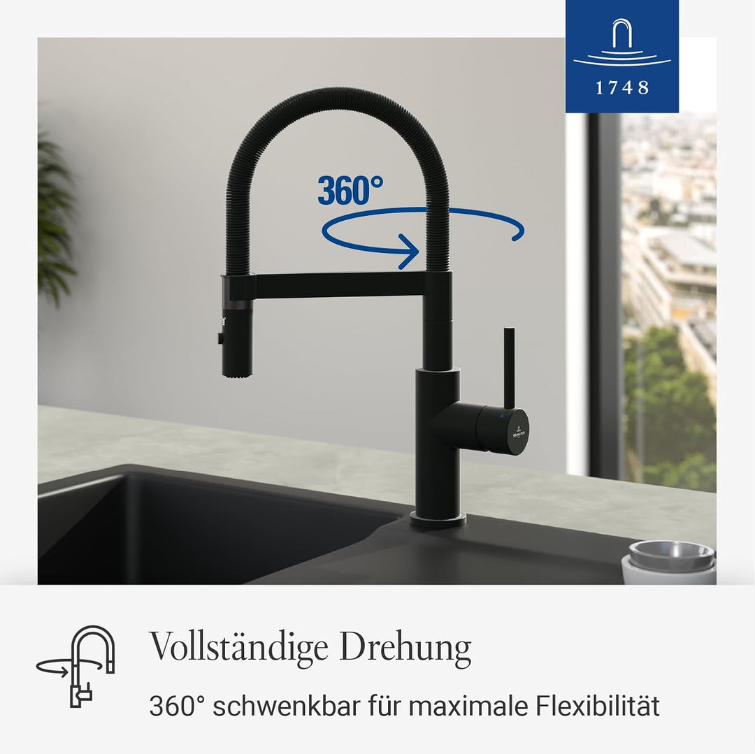 Villeroy & Boch Steel Expert Compact Küchenarmatur, Hochdruck mit Umschaltfunktion und 360° schwenkb