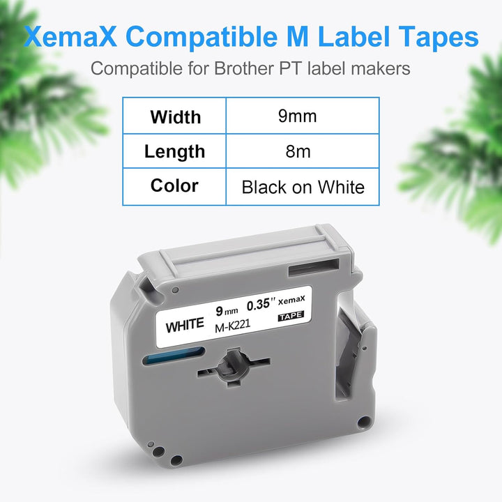 3x XemaX Kompatibel Brother M-K221S 9mm 3/8 White Ersatz für MK-221 M-K221S MK221 MK221S Brother PT-