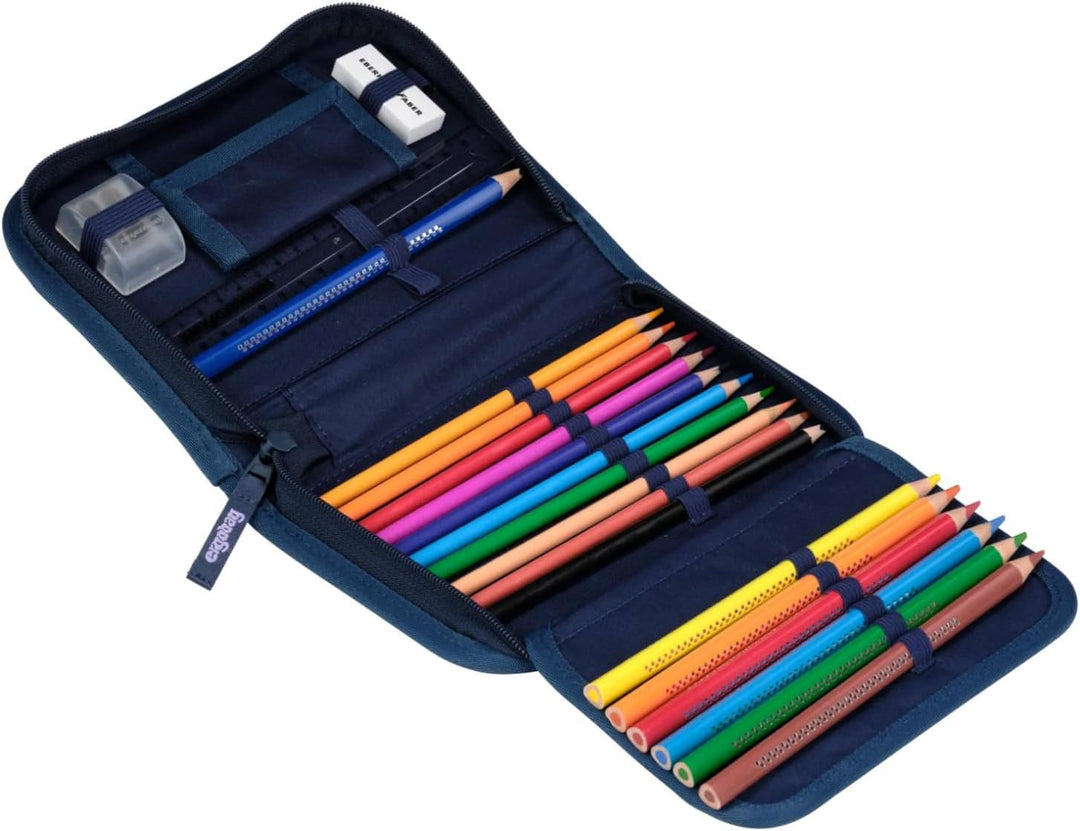 ergobag Federmäppchen Set 22-teilig, Lyra Buntstifte, Stundenplan-Fach, Kleingeld Fach, Lineal Ozean