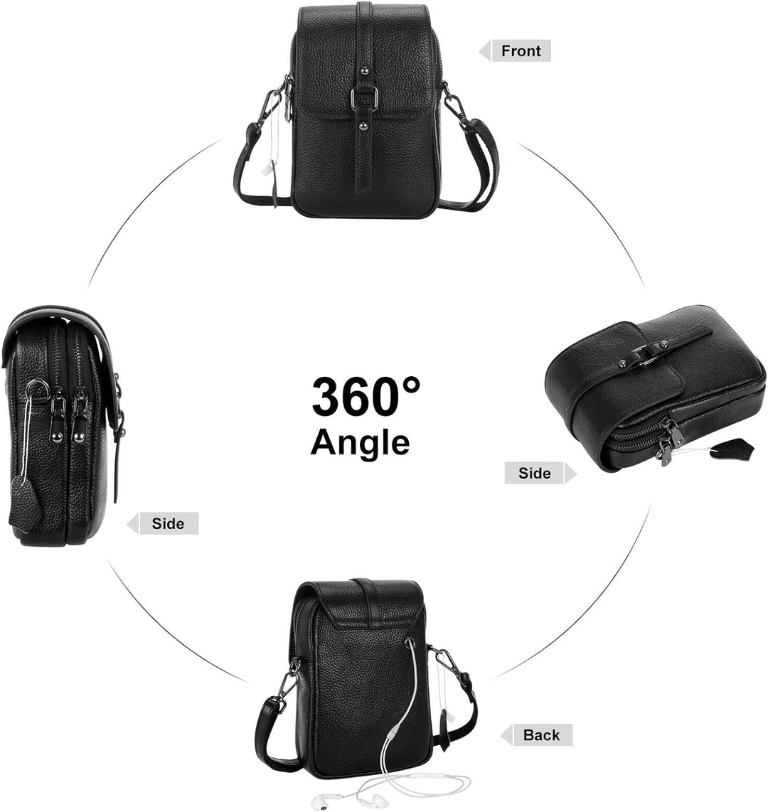 HAWEE Mode Damen Handytasche mit Riemen Echtes Leder Crossbody Handy Umhängetasche Leicht Damen Schu