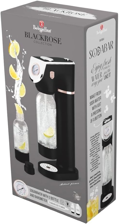 BERLINGER HAUS Sodabar Soda Maker + 2 Bottles Black Rose Collection | Umweltfreundlich und Benutzerf