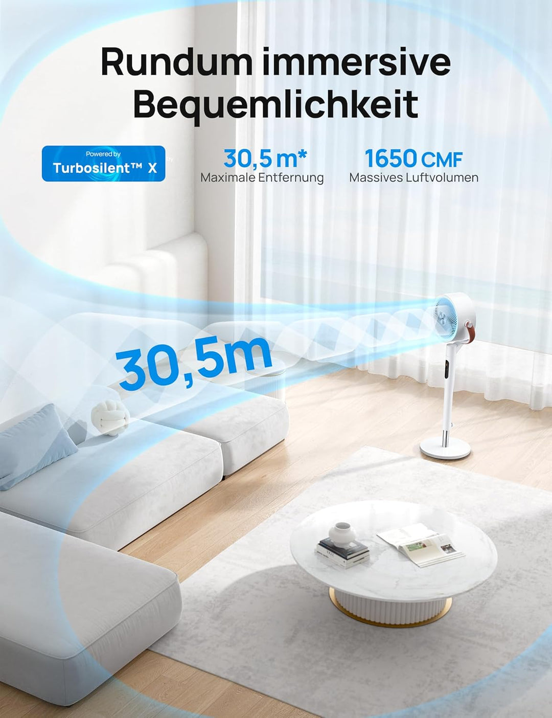 Dreo 25dB leiser Smart Standventilator, 30M Windentfernung 1500m³/h Luftvolume Turbo-Luftzirkulator