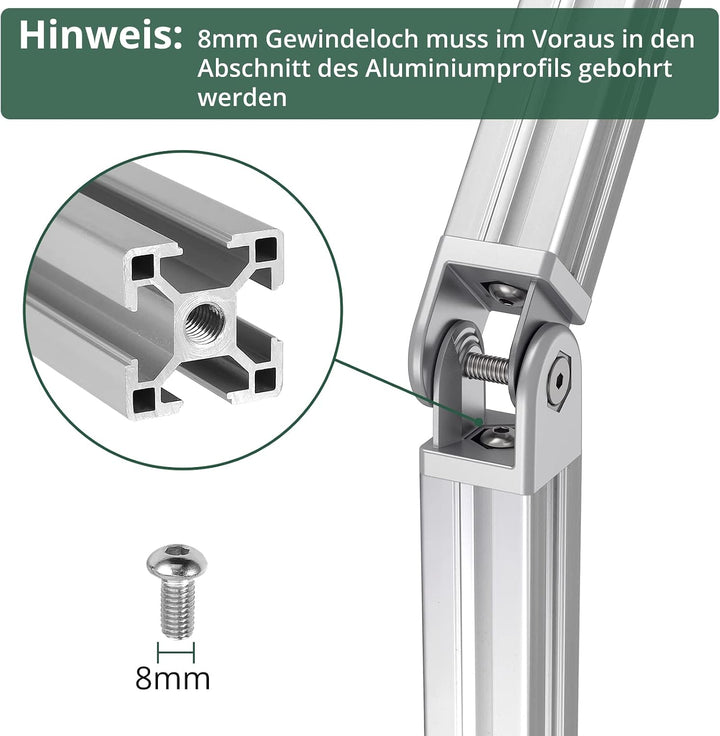 JiGiU Winkelverbinder für 4040 Aluprofil 8mm Schlitz Flexibler Scharnier mit Klemmhebel 180° Drehber