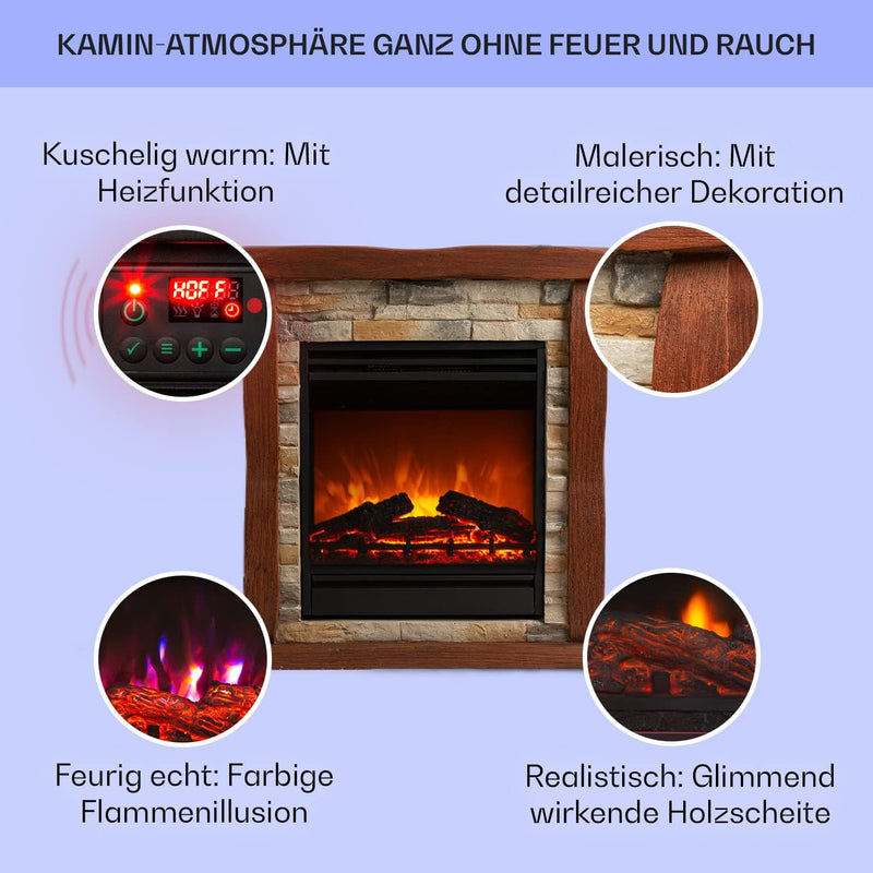 Klarstein Lienz Elektrischer Kamin mit LED-Flammeneffekt, 1800 W, 2 Heizstufen: 900/1800 W, OpenWind