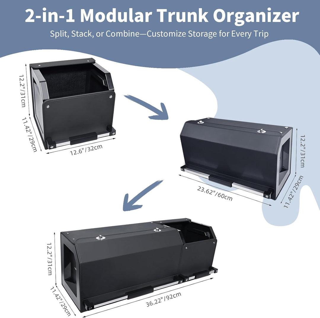 Auto Kofferraum Organizer mit Deckel – Modulares 2-in-1 Aufbewahrungsbox Gross XXL | Stabiler Zuggri