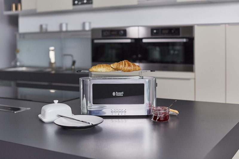 Russell Hobbs Wasserkocher, Glas Elegance, 200W & Toaster Langschlitz Elegance Glas/Edelstahl, inkl.