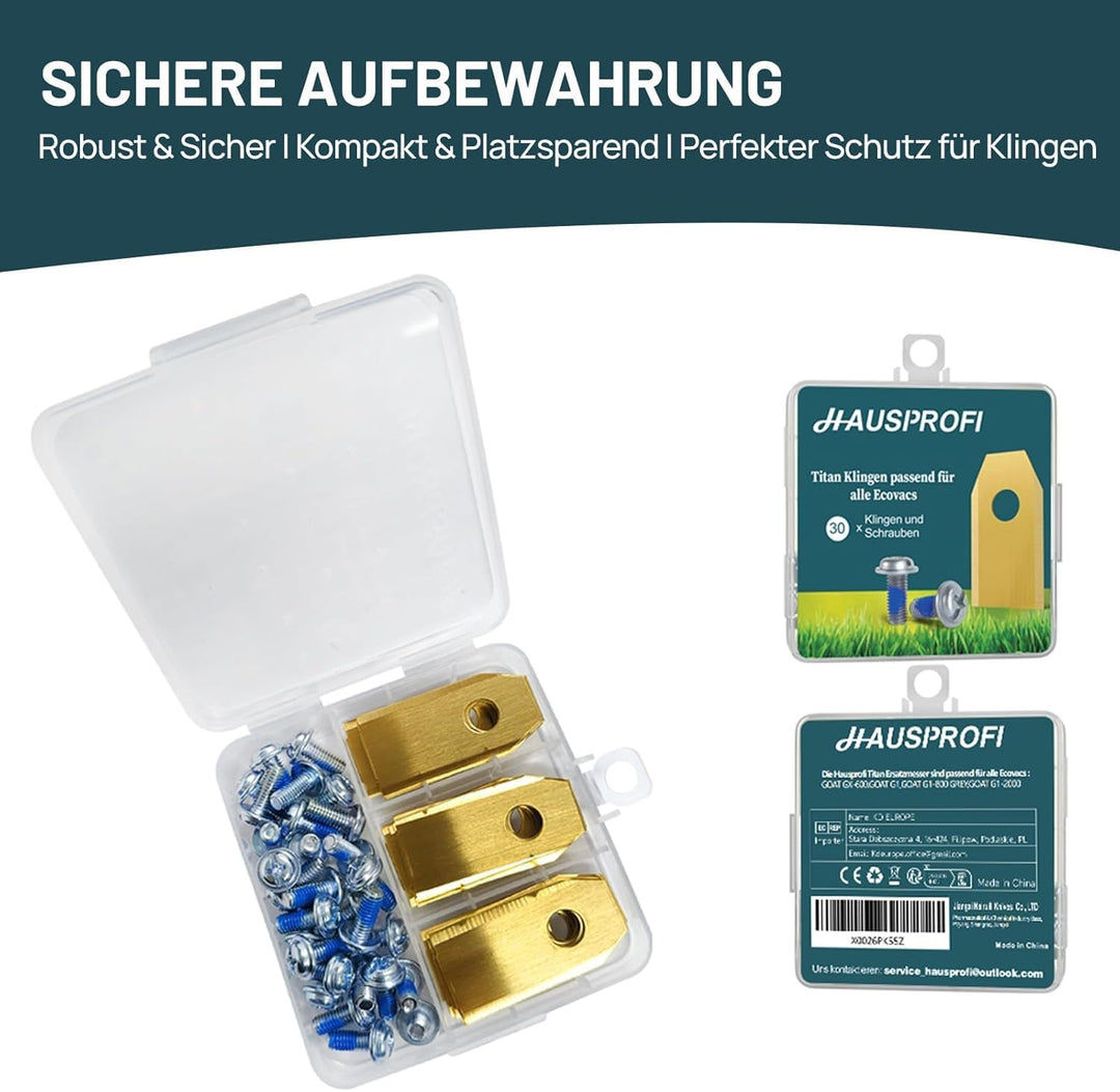 HAUSPROFI 30x Titan Ersatzklingen Ersatzkmesser für ECOVACS GOAT Mähroboter, DIN EN 50636-2-107 gepr