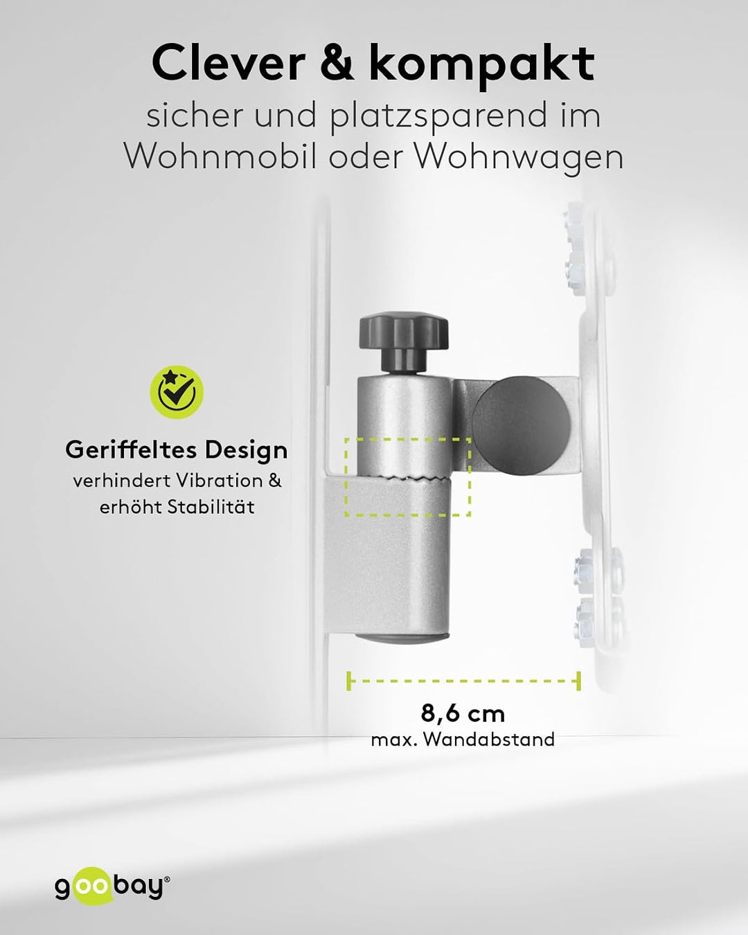 goobay TV-Wandhalterung Wohnmobil 13–43 Zoll, schwenkbar, verriegelbar, VESA 200x200, bis 15 kg, mit