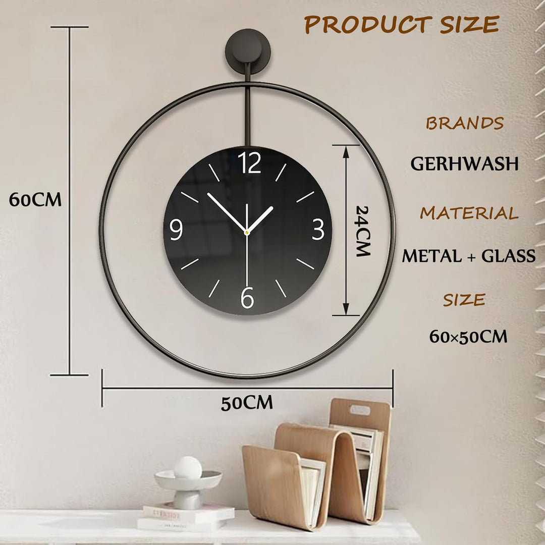 60cm Wanduhr Gross, Metall Wanduhr Ohne Tickgeräusche Lautlos Runden Modern Digitale Wanduhren-Gross