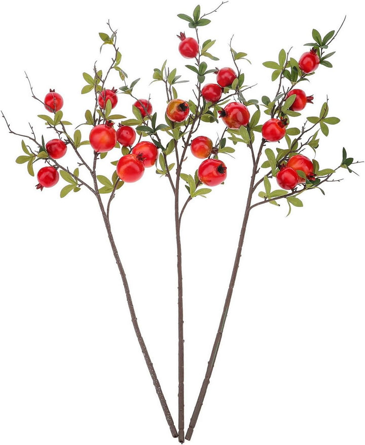 Woration 3Stück Künstliche Frucht Zweigstellen 95cm Gefälschte Anschaulich Granatapfel Berries Zweig