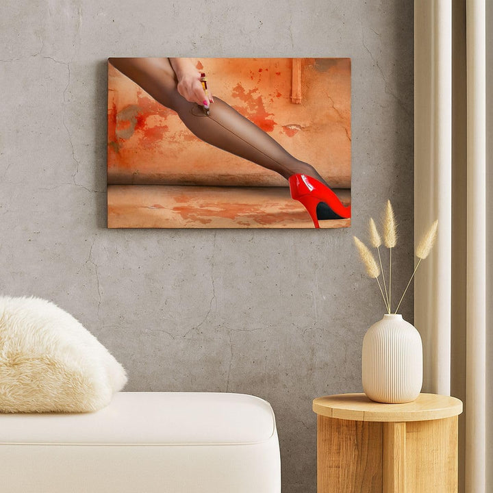 Bilder auf Leinwand 100x70cm Leinwandbild Bein Strumpf Mode Ferse Gross Wanddeko Bild Schlafzimmer K