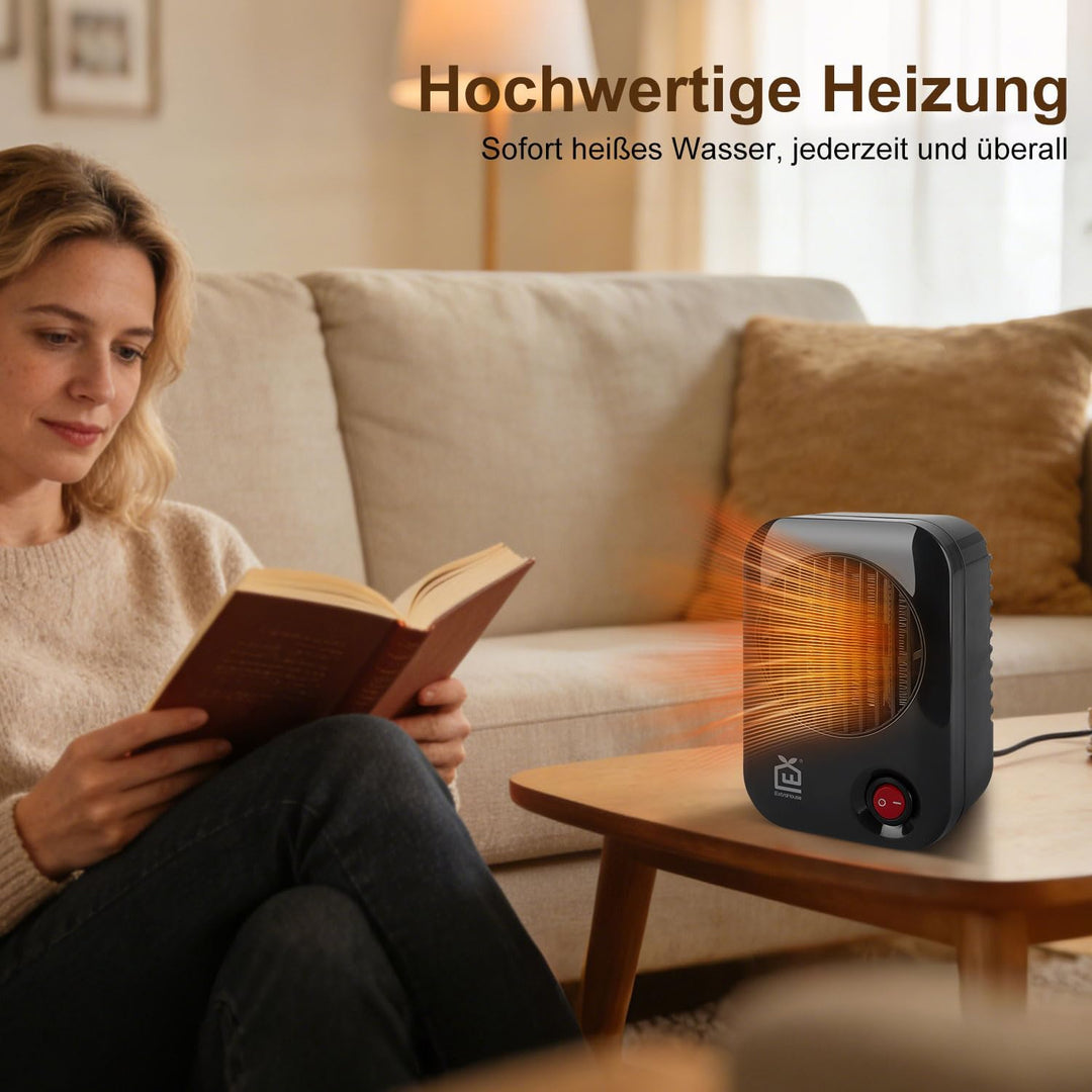 Mini Elektrischer Heizlüfter 600W, Kleiner PTC Tischheizgerät mit Überhitzungsschutz und V0-Flammsch