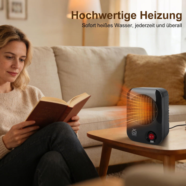 Mini Elektrischer Heizlüfter 600W, Kleiner PTC Tischheizgerät mit Überhitzungsschutz und V0-Flammsch