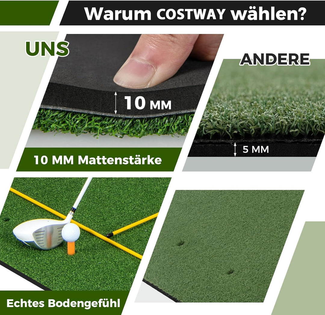 COSTWAY Golf Abschlagmatte, Golf Übungsmatte inkl. 2 Gummi-Tees und 2 Ausrichtungsstäbe, Golfmatte m