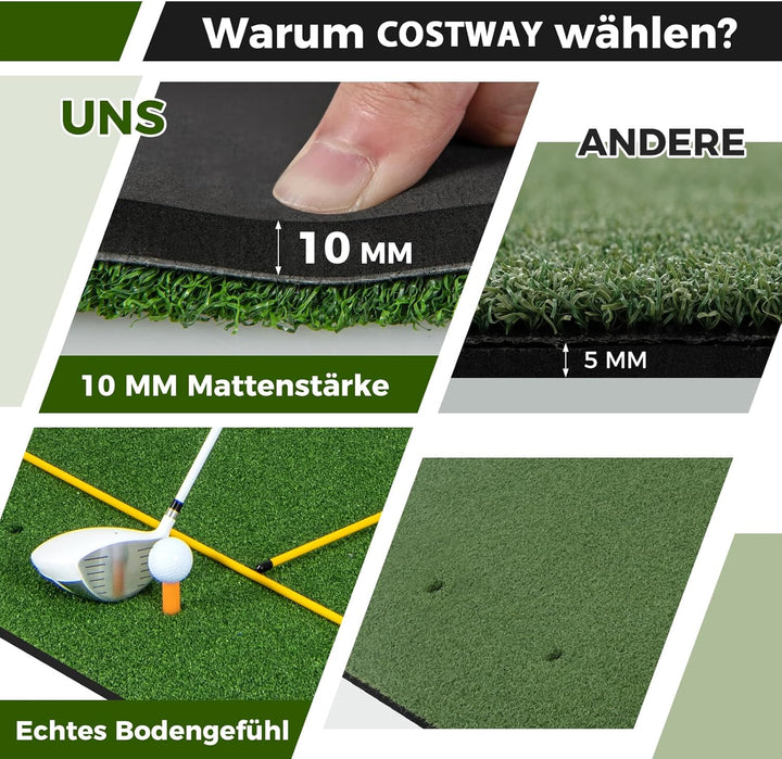 COSTWAY Golf Abschlagmatte, Golf Übungsmatte inkl. 2 Gummi-Tees und 2 Ausrichtungsstäbe, Golfmatte m