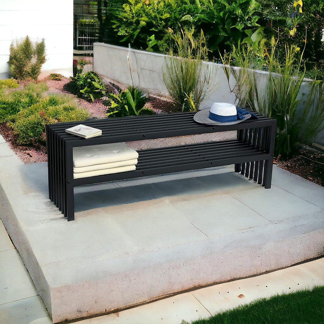 DanDiBo Gartenbank Metall Wetterfest 3 Sitzer Schwarz 150 cm mit 2 Ebenen Sitzbank Eisenbank Gartenm