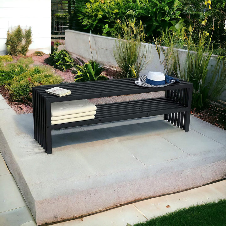 DanDiBo Gartenbank Metall Wetterfest 3 Sitzer Schwarz 150 cm mit 2 Ebenen Sitzbank Eisenbank Gartenm