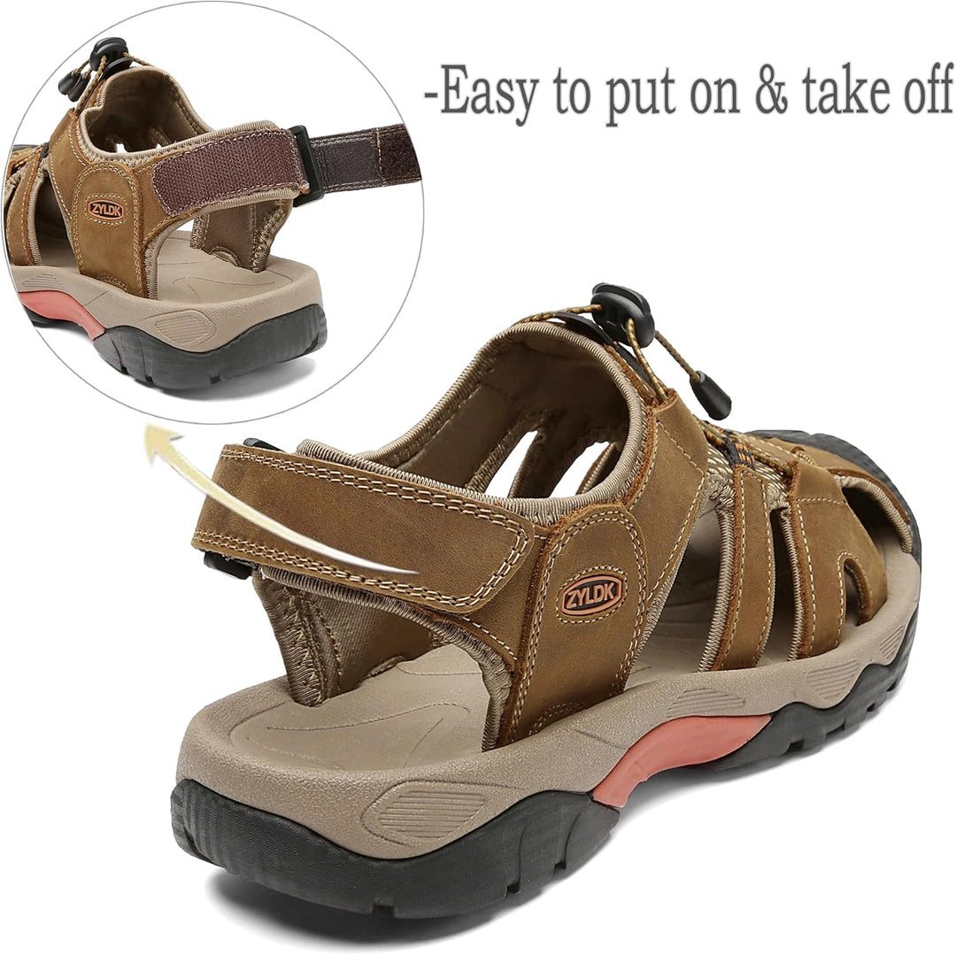 Sandalen Herren Leder Strand Wandersandale Trekkingsandalen Outdoorschuhe Sommer Freizeitschuhe Wand