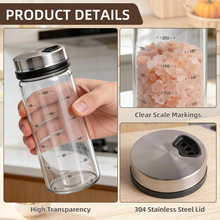 4 Stück 200ml Gewürzgläser mit Drehdeckel, Gewürzstreuer Glas, Gewürzdosen Gross mit 3 Arten von Gew