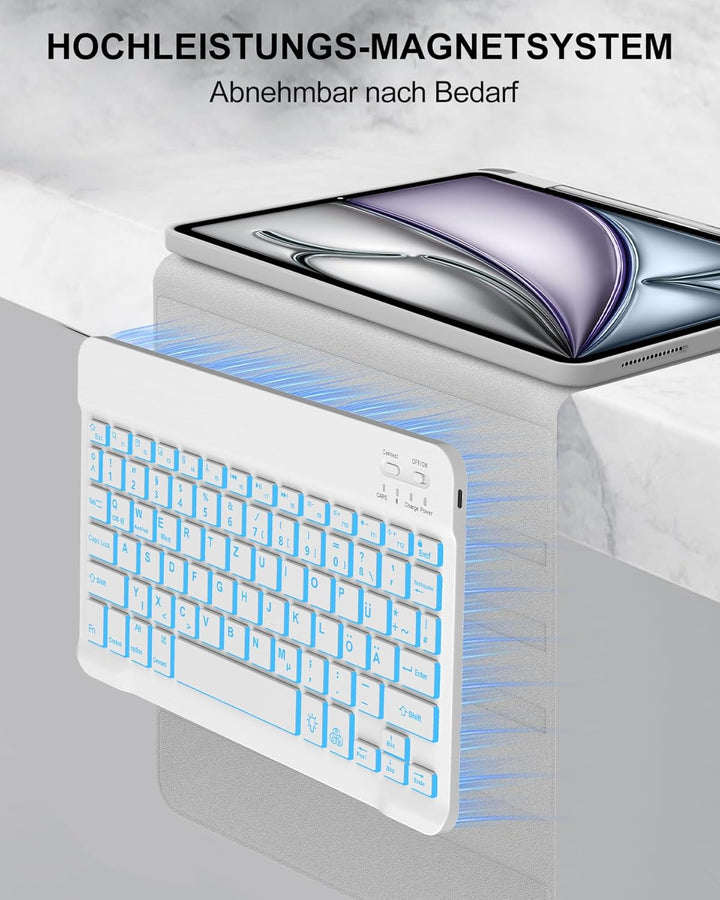 Für iPad Air 11 (2026/2025/2024) (M4/M3/M2) Hülle mit Keyboard, Beleuchtete Tastatur mit 7 Farben, B