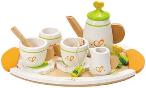 Hape Tea Set for Two Wooden Tea Party Playset , Wooden Pretend Tea Playset for Kids, Kitchen Accesso